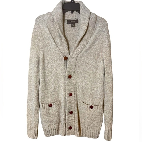 Tasso Elba Lambswool Cozy Button Cardigan Sweater Beige Front Pockets Small - Picture 1 of 7